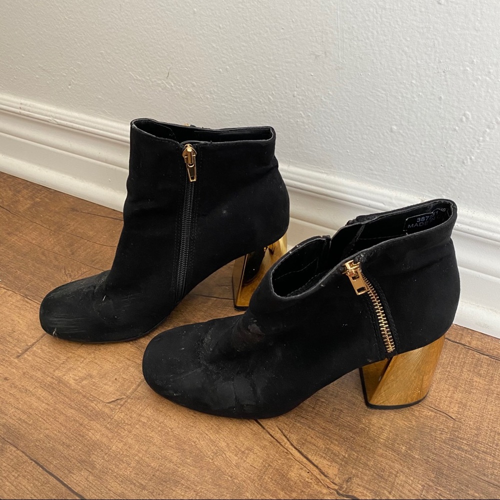 ASOS black and gold suede booties